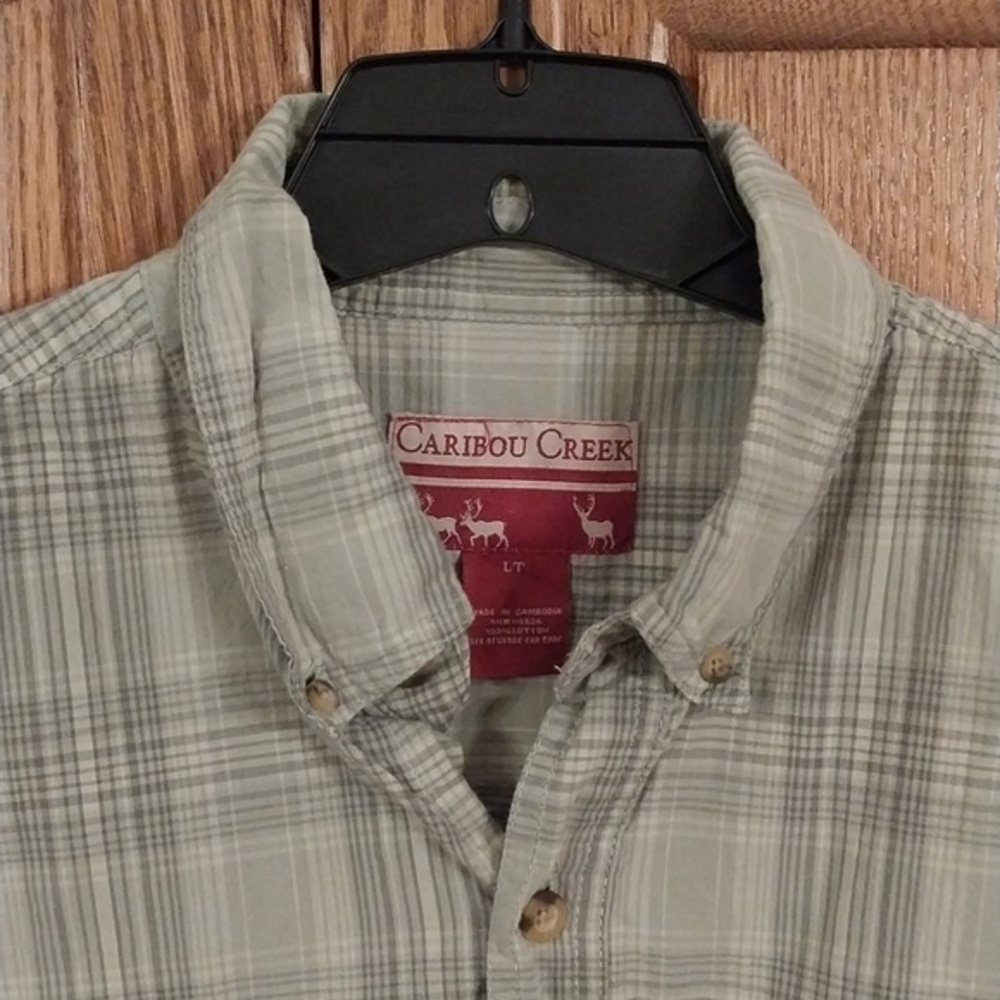Caribou Creek‎ Men's Button Up Short Sleeve Shirt Green Plaid Size LT Collared
